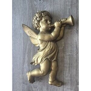 Vtg Cherub Cupid Angel Wall Hanging Decor 1960's Gold MCM Dart